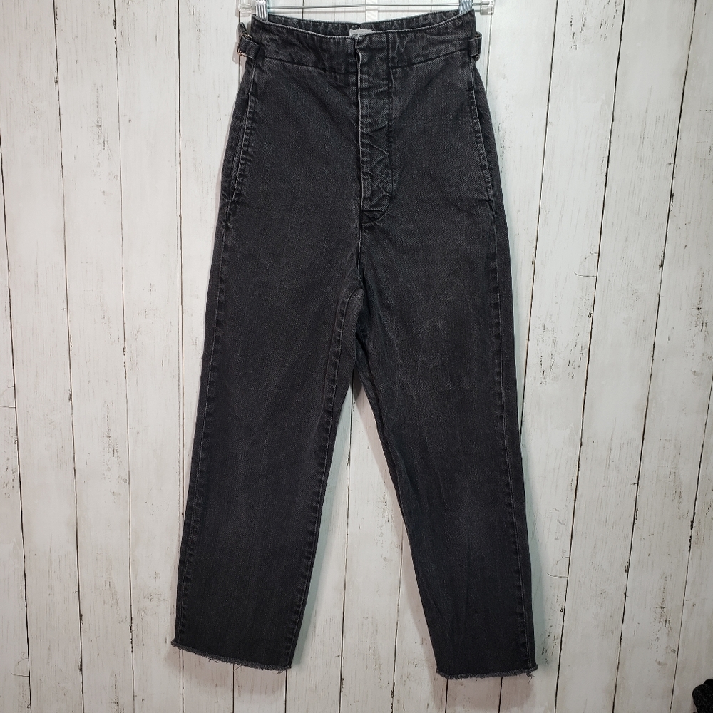 ASOS Black Denim High Rise Cropped Button Fly Raw